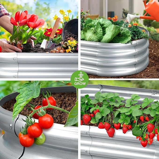 LIALEX Galvanized Raised Garden Bed Metal Outdoor Garden Planters Large Galvanized Raised Planters 4ft (L) X2ft (W) X1ft (H) Silver
