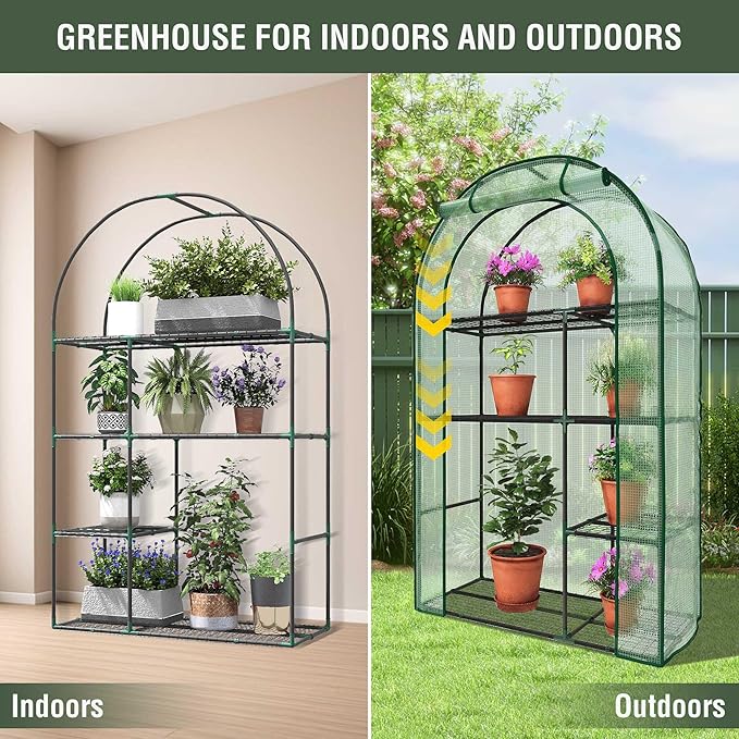 Mini Greenhouse for Outdoors Portable Small Greenhouse 4-Tiers for Indoor 38x17x62 Green House with PE Cover