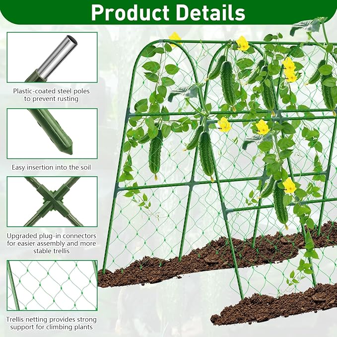 Cucumber Trellis for Raised Bed 48x48 inch U-Shape Metal Garden Trellis for Climbing Plants Outdoor Cucumber Trellis for Garden Arch Garden Trellis for Plants Vegetables Flower