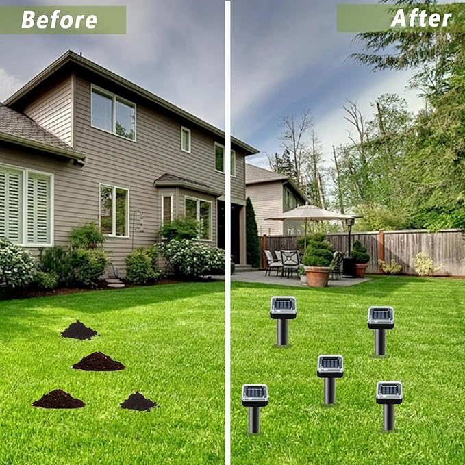 Solar-Powered Mole Repellent 10P Outdoor Gopher Repellent for Lawn Garden Yard Mole and Vole Repeller Waterproof Effectively Repels Gophers Snake Black