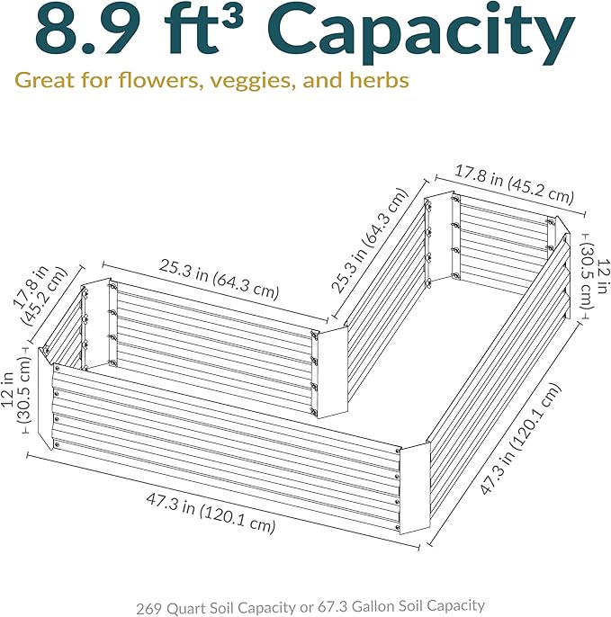 Sunnydaze Galvanized Raised Garden Bed - Metal Raised Bed for Gardening - Outdoor Planter Box for Flowers Plants and Vegetables - Ivory White - 12” H L-Shaped