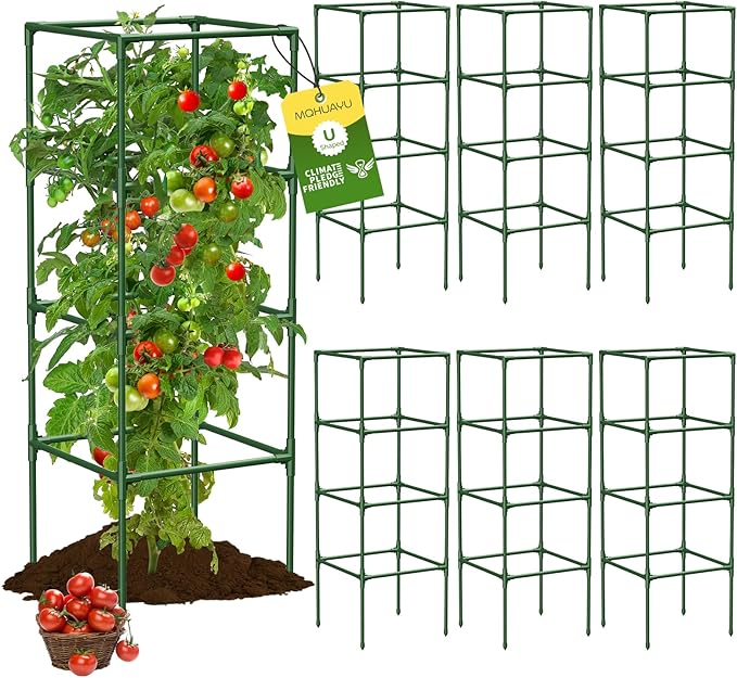 6 Pack Tomato Cages 41.7 H Square Tomato Plant Stakes Support Cages Trellis for Garden Climbing Vegetables Flowers FruitsExtra Bold