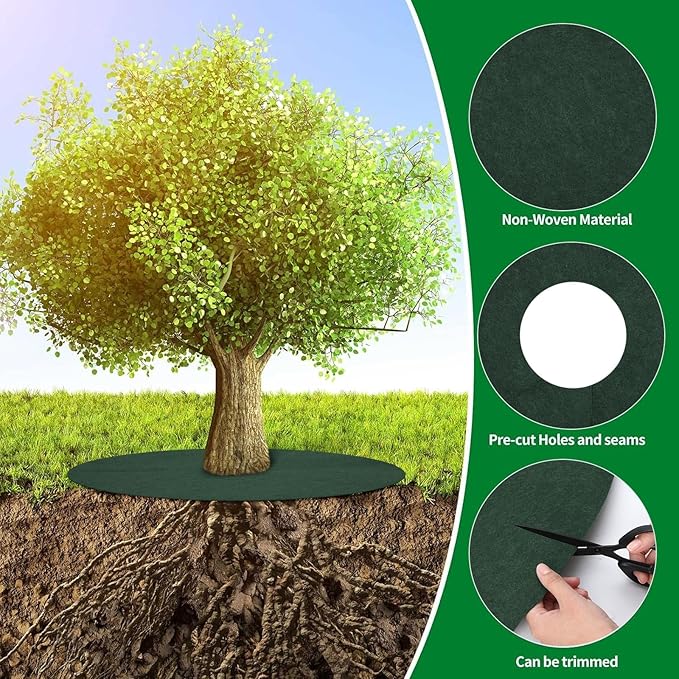 Shimeyao 16 Pcs 32. 2 Inch Non Woven Tree Mulch Ring Round Tree Weed Barrier Mat Reusable Landscape Protector Base Barrier Fabric for Weed Root Protection (Green)