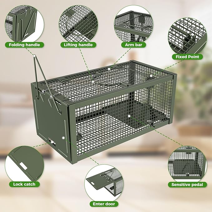 2 PCS Humane Mouse Rat Traps Mice Chipmunk Squirrel Traps and Other Live Animal Cage Catch and Release for Indoor and Outdoor-Green