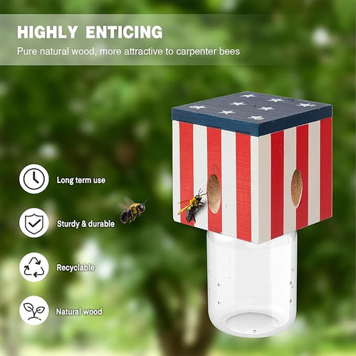 1 PCS Wood Carpenter Bee Trap for Outside - Best Bee Trap - Cube Flag Style Nature Hanging Carpenter Bee Traps Plastic Jar Outdoor - Insect Traps