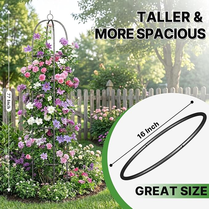 Metal Trellis for Climbing Plants Outdoor 2026 Upgrade 100% Metal with Powder Coating Rose Flowers Grape Pea Cucumber Tomato Cage - 6.3 FT Freestanding Plant Support