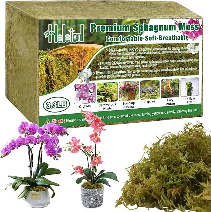 Halatool 3.3LB Green Forest Natural Sphagnum Moss for Plants - Fluffy Orchid Moss for Repotting Dried Plant Moss for Indoor &amp Outdoor Potted Plants