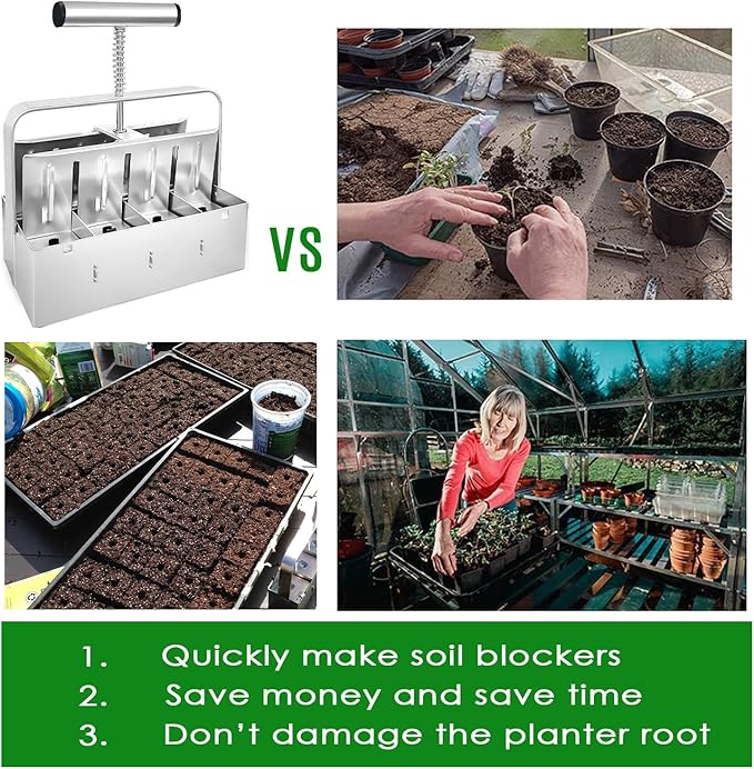 Upgraded Soil Blocker Handheld 8 Soil Block Maker for Seed Starting 2 inch Manual Quad Soil Blockers Maker Soil Blocking Tool Soil Blocker Kit