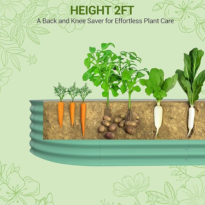 Galvanized Raised Garden Bed – 8x4x2 ft Metal Planter Box for Vegetables &amp Flowers Rust-Resistant Outdoor Gardening Easy Assembly Garden Box (Green)