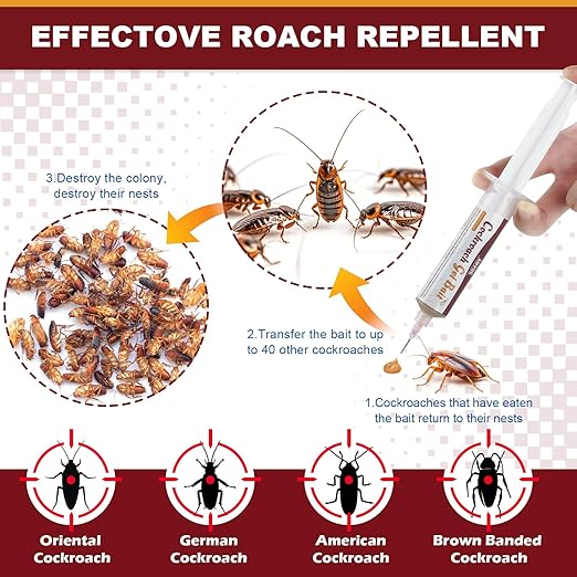 Indoor &amp Outdoor Cockroach Gel Bait - 4 Tubes Ready-to-Use Cockroach Control
