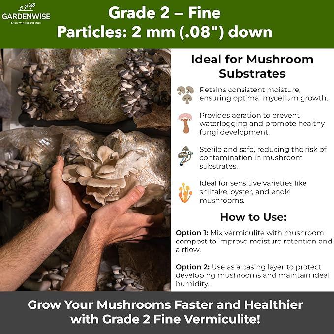 Organic Fine Vermiculite for Indoor Gardening Plants and Mushrooms – Enhances Soil Aeration Seed Germination Rooting Cuttings – Small Packages and Bulk (Vermiculite Grade 2 – Fine 15 quarts)