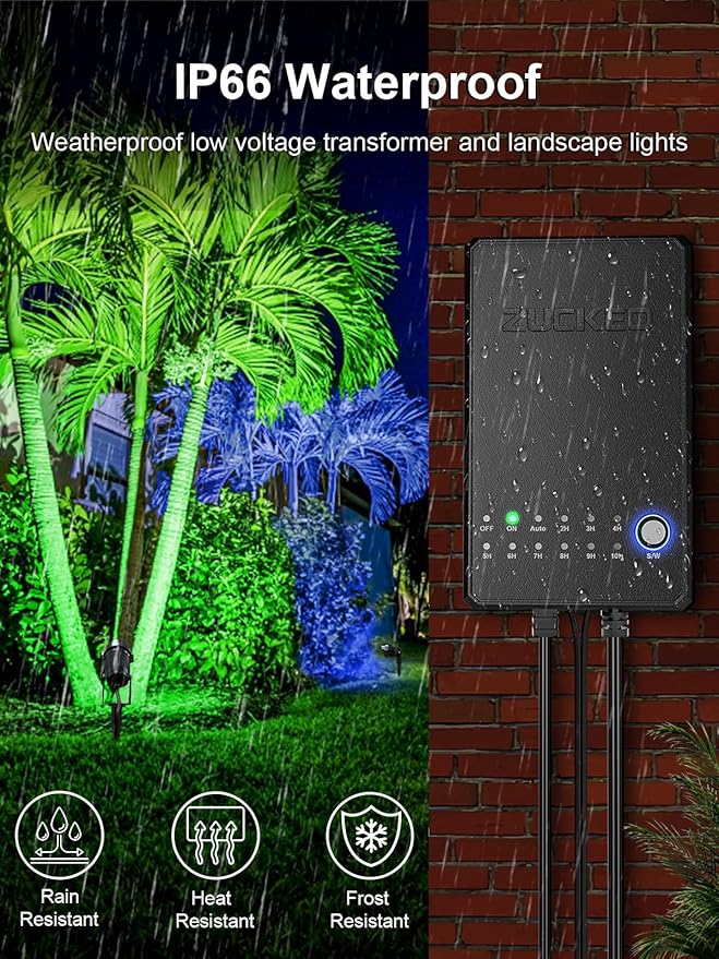 ZUCKEO All-in-One RGBW Landscape Lighting Kit 5W Color Changing Low Voltage Landscape Lights with Transformer and 80FT Wire LED Multi-Color Landscape Spotlights for Holiday Yard Garden House 8Pack