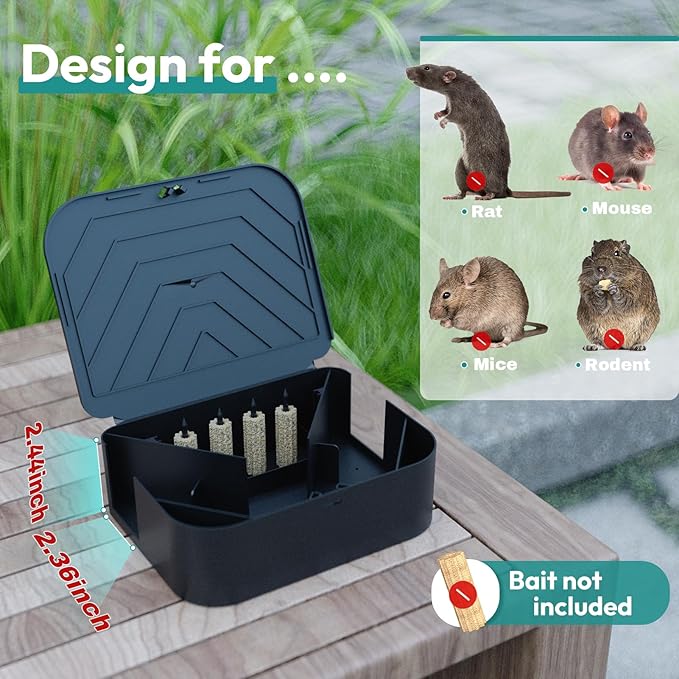 Rat Station Box with 1 Key Complete Rodent Solution Keeps Rats Away Pet &amp Child-Safe Lock &amp Key Available Reusable &amp Long-Lasting Indoor &amp Outdoor 2 Pack