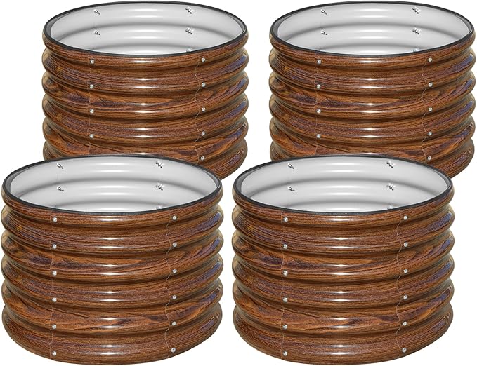 SnugNiture Raised Garden Bed 4 PCS 2×2×1.5ft Round Galvanized Outdoor Planter Box 17 Tall Deep Metal Garden Bed Kit for Planting Vegetables Fruits Flowers Brown
