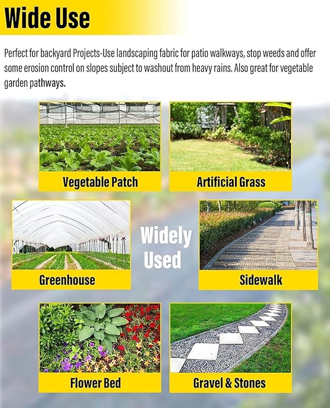 Heavy Duty Weed Barrier Fabric - 0.4m/0.6m/1m/1.2m/1.5m Wide Ground Cloth for Gardens Flower Beds and Trees(0.6mx80m)