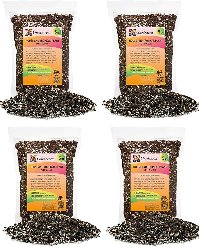 Gardenera Premium House Plant and Tropical Plant Potting Soil - 20 Quart - Hand-Mixed Blend for Re-Potting All Indoor Plants (4 Bags of 5 Quart)