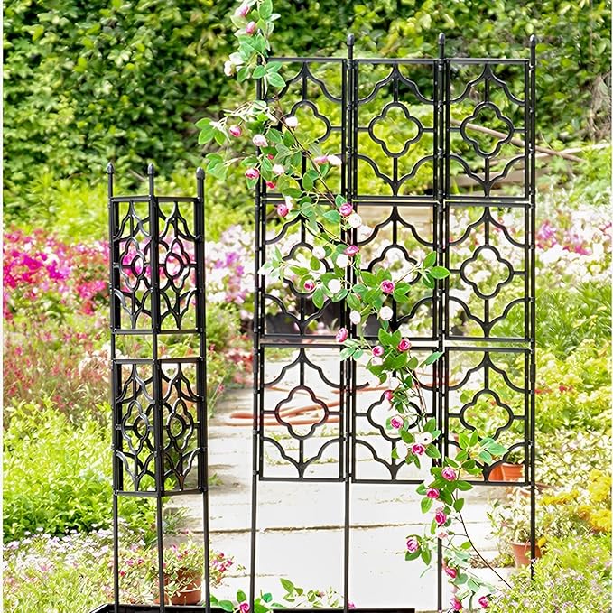 PE Plastic Coated Garden Trellis Climbing Plant Fence Plant Support Frame Vertical Decorative Privacy Screen Rose Decorative Trellis Screen Plant Trellis (Color : Black Size : 220x64cm)