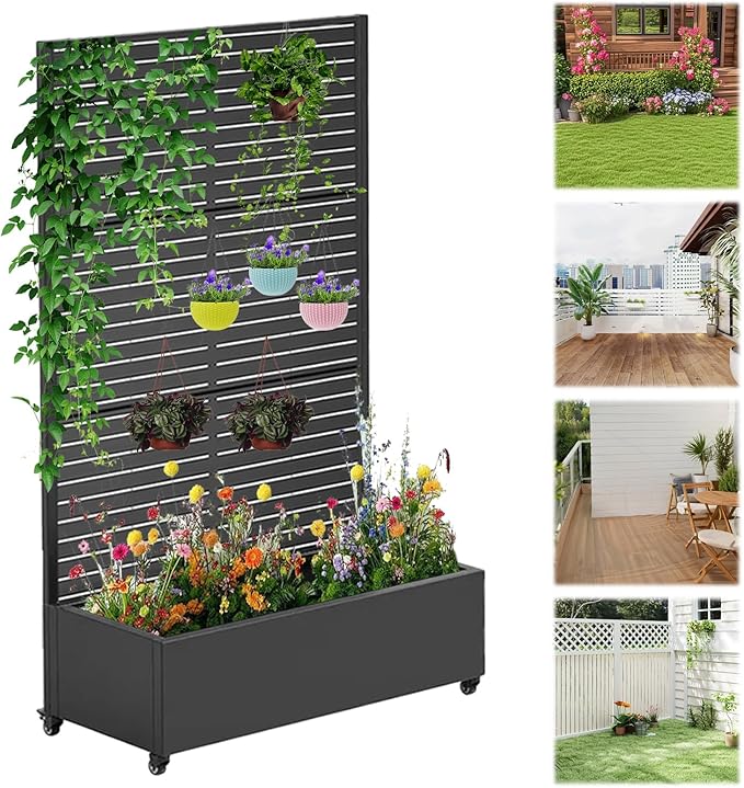 Planter Raised Beds 70.87x47.24x15.75inch Privacy Screen Planter Box with Trellis &amp Wheels Privacy Screen Planter Box On Wheels Drainage Hole for Climbing Vines Flowers Vegetables Decor