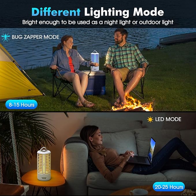 Rechargeable Bug Zapper（2 Pack） Portable Electric Mosquito Killer for Indoor &amp Outdoor Fly Trap for Camping Patio Garden Kitchen and Porch(White)