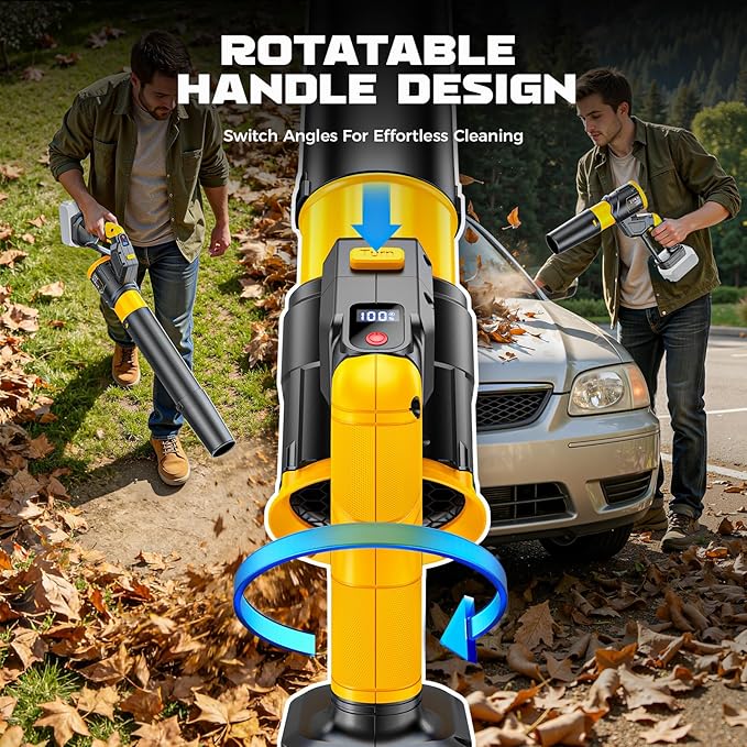 180° Rotated Leaf Blower Compatible with Dewalt 20V 600 CFM Handheld Leaf Blowers Cordless 3-Speed Brushless Motor Lightweight Blower for Lawn Care Yard Garden Patio (No Battery)
