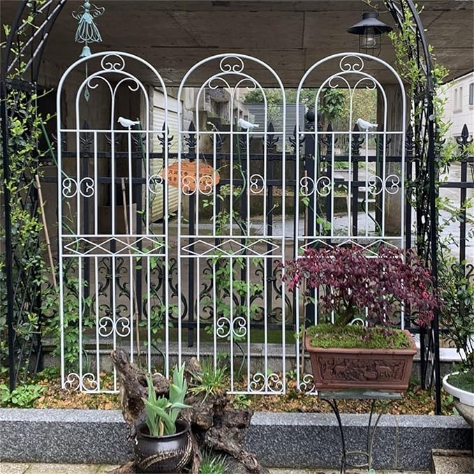 Garden Iron Rose Fence Gardening Post Rose Vine Ivy Clematis Gardening Post Easy to Assemble Height Adjustable Climbing Plant Garden Trellis 220cm*50cm White