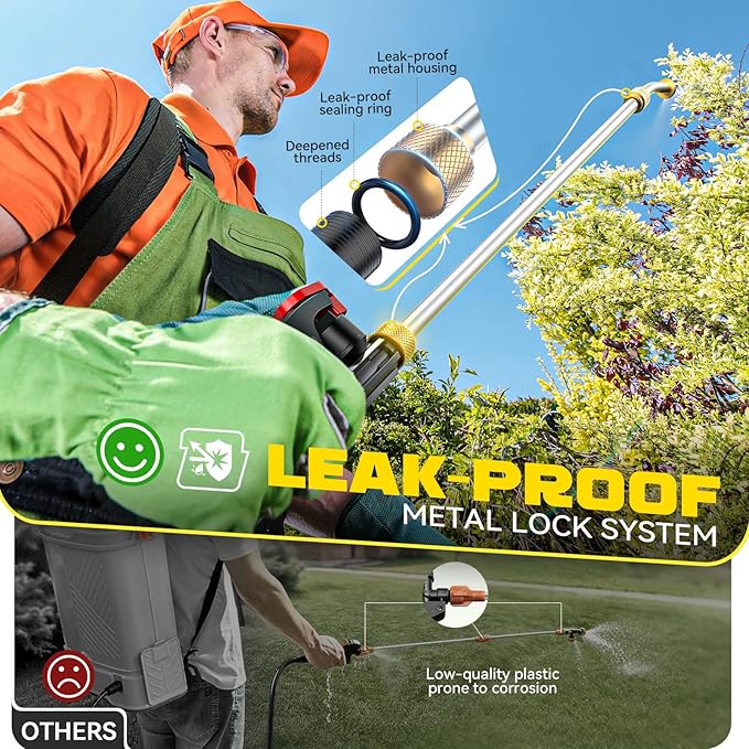 Battery Backpack Sprayer Compatible with Dewalt 20V Battery (Tool Only) 4.2 Gallon with Auto Mixer 0–100PSI Adj Leak-Proof Metal Telescopic Wand 42 6 Nozzles Ergonomic Strap–Lawn Garden Sprayer