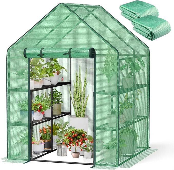 Frienda 2 Pack Walk in Greenhouse Replacement Cover 56 x 56 x 76 PE Gardening Greenhouse Cover with Roll Up Zipper for Outdoor Cold Frost Protection Rain Wind Proof (Frame Not Included) (Green)