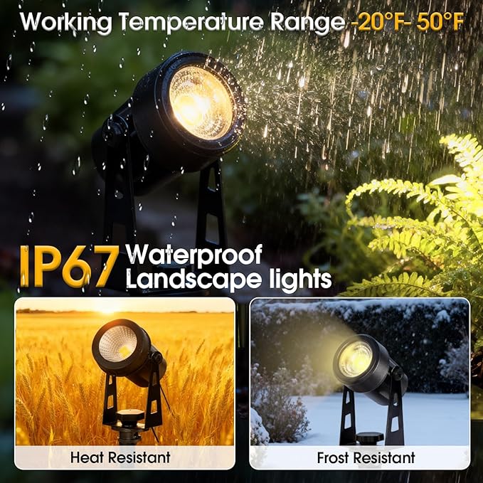 Outdoor Landscape Lighting LED Spot Lights Kit for Garden Yard House Lawn Tree Flags Fence Use Warm White 2700k-3300k IP67 Waterproof &amp Connectable - 8 Pack