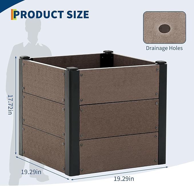 GarveeHome Wood-Look Raised Garden Bed – Large Tall Outdoor Planter Box for Vegetables Herbs Flowers – Durable Composite Deep Root Design for Patio Balcony Backyard