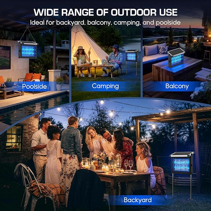 Solar Bug Zapper Outdoor Waterproof 4500V High Power Cordless Mosquito Zapper with Smart Light Sensor Dual Solar &amp USB Rechargeable Insect Killer for Patio Garden Backyard Indoor &amp Outdoo