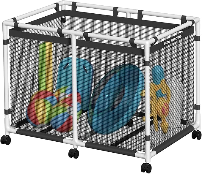 Pool Storage Bin 214 Gallons Holder for Noodles Toys Floats Towels Large Mesh Organizer for Swimming Equipments Max Style