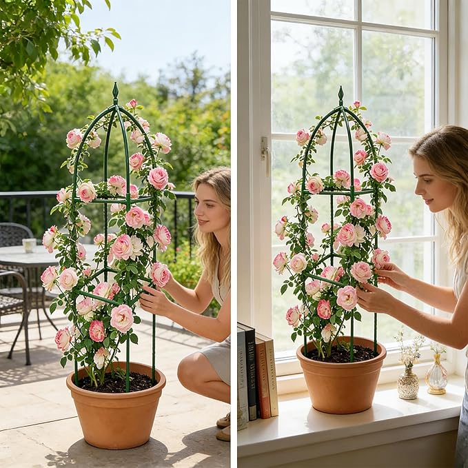 Garden Trellis - Adjustable Vertical Support Stake | Flowers Steel Frame Vertical Stand Frame Holder All Weather Climbing Frames for Vines Flowers Pea Bean Tomato Clematis Window Sill Balcony
