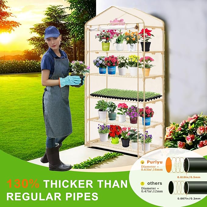 5 Tier Greenhouse with Grow Light Portable Greenhouse with Zippered PVC Cover for Seed Starting Trays  75'' H x 40'' W x 19'' D Plant Light for Indoor Plant with Timer(PLGH1005OWPT)