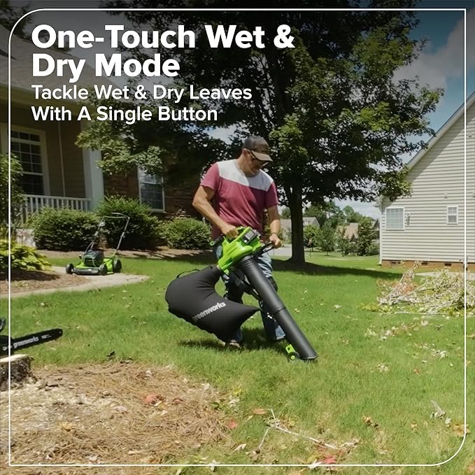 Greenworks 48V (24V x 2) 3-in-1 Brushless Blower Vacuum Mulcher (520 CFM / 240 MPH) Powerful for Yard Lawn Patio and Driveway Cleanup Includes (2) 6.0Ah Batteries and 100W Fast Charger
