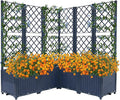5Pcs Plastic Planter Box with Trellis 55.9 Inch Height Raised Garden Bed with Trellis Privacy Screen Planter for Climbing Plant Outdoor Planter Boxes for Backyard Patio Balcony (Blue)