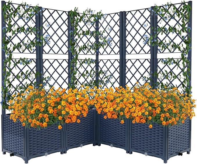 47.24*47.24*55.91in Metal Planter with Trellis Planter Box with Trellis Privacy Screen Plastic Raised Garden Bed Raised Garden Bed Outdoor Planter for Climbing Plants Vegetables &amp Vines (Blue