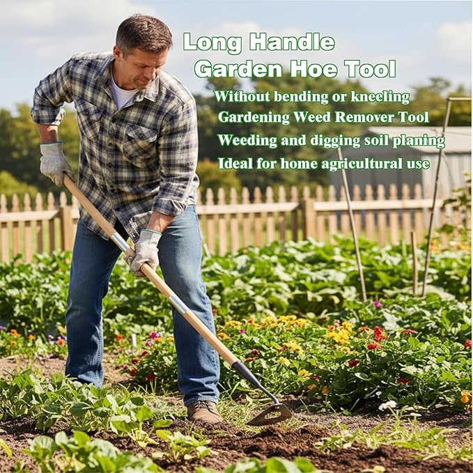 Gardening Tools Hollow Hoe All-Steel Hardened Hollow Hoe with 55 Inch Long Handle Sharp Edge Garden Weeding Tools Garden Weeder Tool Shovel Weed Puller for Backyard Loosening Farm Planting Weeding