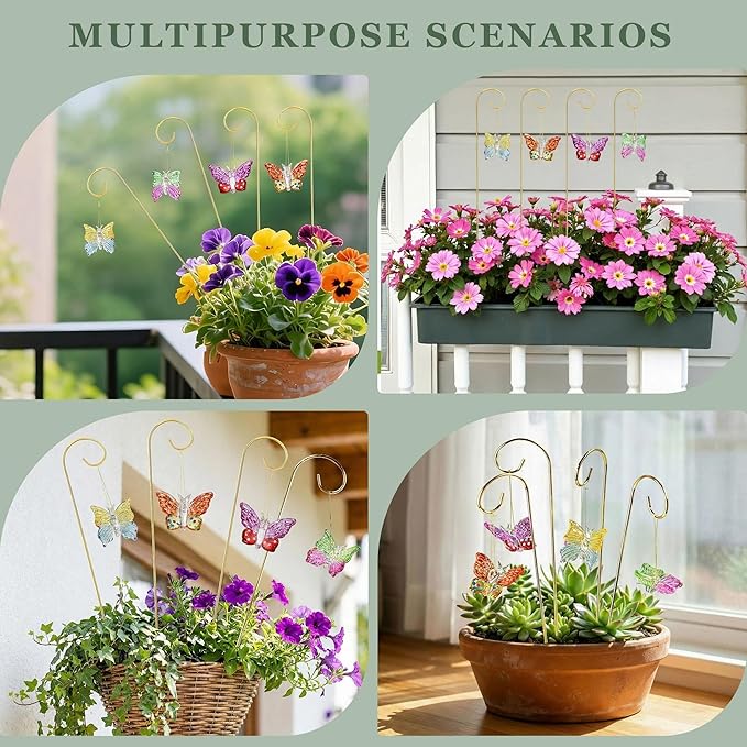 13 Pack Small Golden Trellis for Potted Plants Indoor Garden Decorations (Crystal Ball Prisms &amp Blown Glass Butterfly)