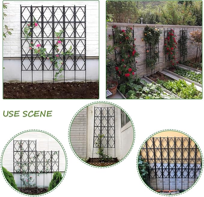 Garden Trellis for Climbing Plants Black Metal Flower Rose Stand Plant Support Frame Folding Outdoor Screen Trellis(60CMx120CM(2FTx4FT))