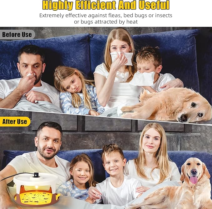 2025 Upgraded Flea Traps for Inside Your Home - 4 Pack Fleas Trap &amp 12 Sticky Pads &amp 12 Bulbs Electric Flea Light Trap for Indoor Kills Fleas Gnats Moths