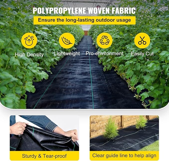 Happybuy Weed Barrier Landscape Fabric Heavy Duty 4FTx250FT Geotextile Fabric 5Oz Woven Weed Block Gardening Mat Garden Weed Fabric Good Permeability for Flower Bed Driveway Fabric Ground Cover
