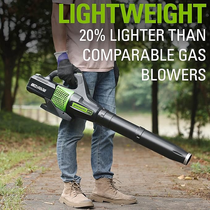 Greenworks 80V (150 MPH / 500 CFM / 75+ Compatible Tools) Cordless Axial Leaf Blower 2.0Ah Battery and Charger Included