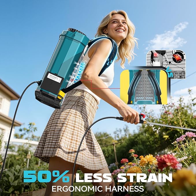 Battery Backpack Sprayer Compatible with Makita 18V Battery (Tool Only) 4.2 Gallon with Auto Mixer 0–100PSI Adj Leak-Proof Metal Telescopic Wand 42 6 Nozzles Ergonomic Strap–Lawn Garden Sprayer