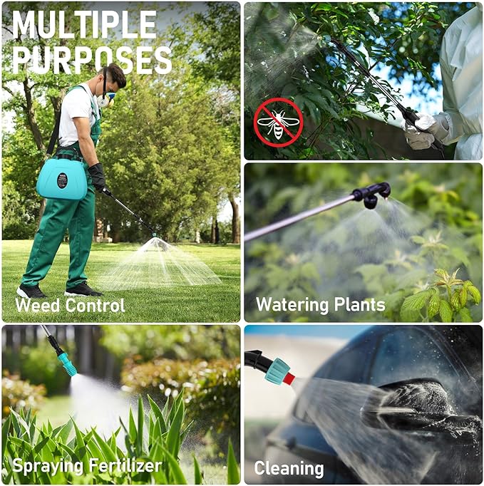 2 Gallon Battery Powered Garden Sprayer Electric Backpack Sprayer Garden Yard Lawn Sprayer with 5 Mist Nozzles &amp Retractable Wand &amp Adjustable Strap for Lawn Weed Yard