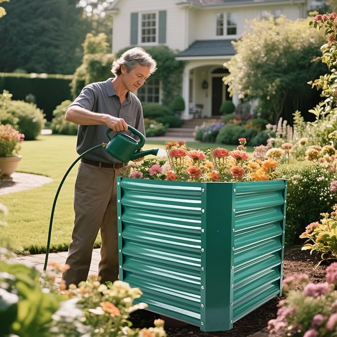 Land Guard 2×2×2 ft Galvanized Raised Garden Bed Kit Galvanized Planter Raised Garden Boxes Outdoor Large Metal Raised Garden Beds for Vegetables Green