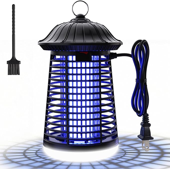 Bug Zapper Outdoor/IndoorMosquito Zapper 4200V High Powered Waterproof Electronic Mosquito Killer15W UVA Mosquito Lamp BulbFly Traps Patio Insects Killer (Black and White)