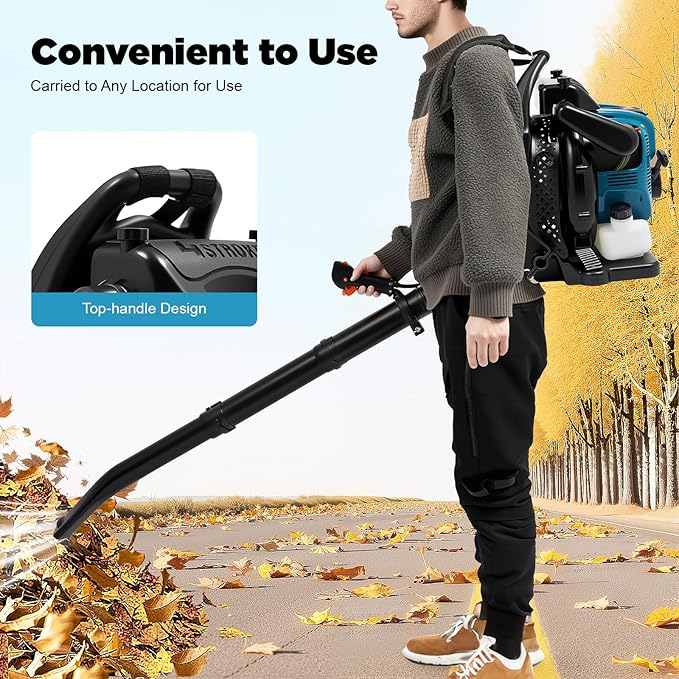 2023 New Blue Backpack Leaf Blower 75.6cc 4 Stroke 3.45HP Powerful Blowing and Low Fuel Consumption Gas Powered Cordless Blower for Yard Garden Lawn Care and Street Cleaning(US Stock)
