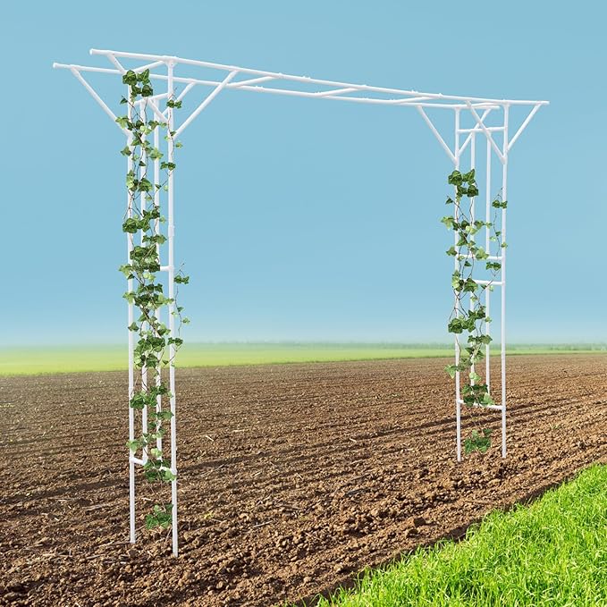 11.8x8.9ft Large Garden Trellis for Climbing Plants Heavy Duty Steel Arch Trellis for Outdoor Cucumber Grape Rose Pea Flower Plant Support Garden Arch for Wedding Arch Decor (White)
