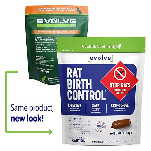 Evolve Rat Birth Control Soft Bait Sausages – 1.5 lbs | Scientifically Proven Rat Population Control | Not a Poison Long-Term Population Management (Packaging May Vary)