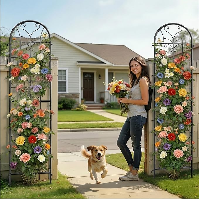 87x20 Inch Black Metal Garden Trellis Heavy Duty Outdoor Tall Plant Trellis for Climbing Rose Bush Clematis Jasmine Morning Glory Flowers &amp Vines 2 Pack